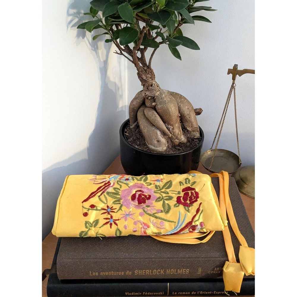 Vintage Embroidered Silk Jewelry Roll, Asian Floral Travel Organizer